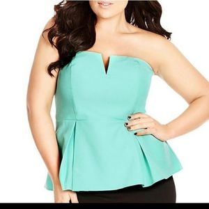 City Chic Strapless Corset Peplum Tube Top - Turquoise